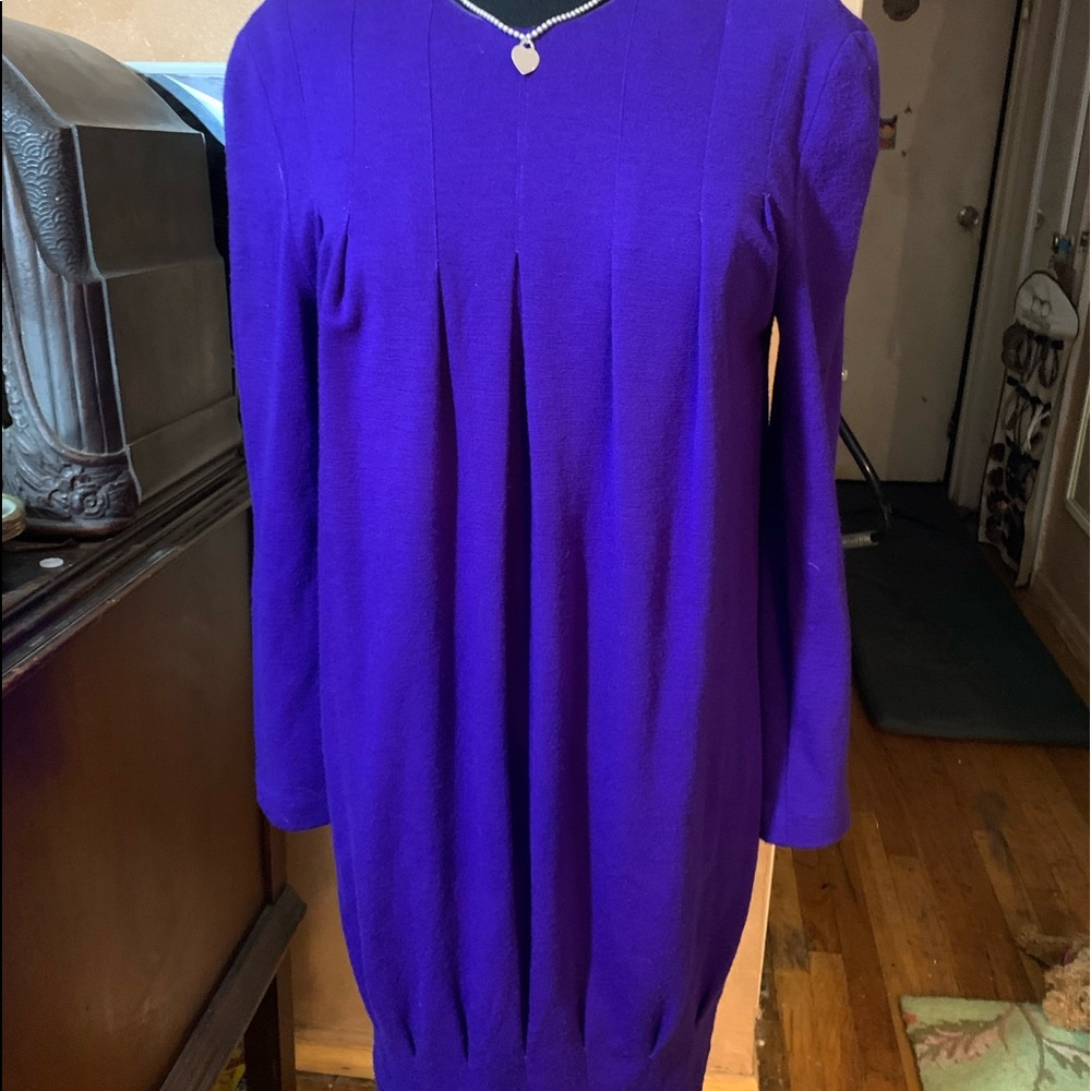 Vintage Carmen Marc Valvo purple wool dress‎ 4